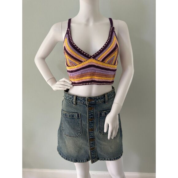 BDG Urban Outfitters Multi Colored Gigi Crochet Knit Crop Top size M - Picture 5 of 7